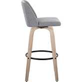 Toriano Bar Stool in White Washed Wood & Grey Fabric with Black Footrest (Set of 2)